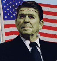 A newly reanimated Ronald Reagan poses for a picture.