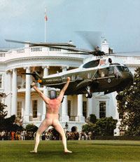 Despite not being hazed, George W. Bush streaked through the White House, ending up on the South Lawn.