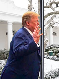 President Donald Trump required assistance after he stuck his tongue to a frozen metal pole in the White House rose garden.
