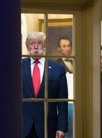 Trump has been seen pressing his mouth and tongue to the White House windows on several occasions.