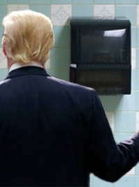 Trump recently spent over an hour standing and waiving in front of a manual paper towel dispenser thinking it would automatically dispense a paper towel.
