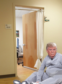 President Donald Trump is refusing to leave the White House Physician's office until he gets a sucker. 
